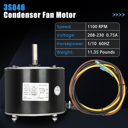 3S046 Condenser Fan Motor 1/10 HP,208-230 Volt, 60HZ 1100 RPM,5KCP39BGY540S,Fit for Carrier HC33GE235 HC33GE235A in Kuwait