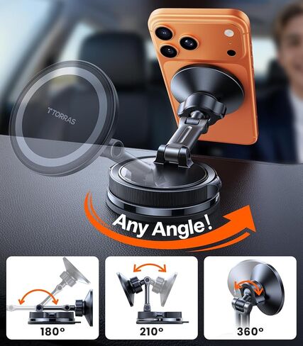 TORRAS 2026 Vacuum for Magsafe Car Mount【98+LBS Strongest Suction & Ultra Magnet】 Magnetic Phone Holders for Your Car, 360° Adjustable Car Phone Holder Mount for iPhone 17 Pro Max 16 15 14 13 12 in Saudi Arabia
