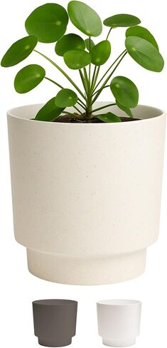 Bloem Harlow 14" Vanilla Bean Round Planter Pot Indoor or Outdoor Gardening, Made in USA in Kuwait