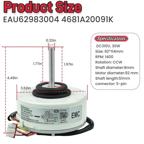 محرك مروحة مكيف الهواء EAU62983004 4681A20091K RD-310-30-8E-2 SIC-41CVJ-F130-5، محرك تيار مستمر لمكيف الهواء العاكس مناسب لمكيف الهواء LG العاكس، DC310V 30W 0.14A CCW 1400RPM in Saudi Arabia