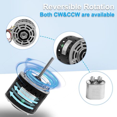 DL1036 Direct Drive Blower Fan Motor,1/3 HP 1075 RPM 3 Speed, 5.0A Low Current, Quiet Reverse Rotation, Compatible with AO Smith/Fasco/GE/Emerson/Franklin/Dayton,48 Frame Sleeve Bearing Motor in Saudi Arabia