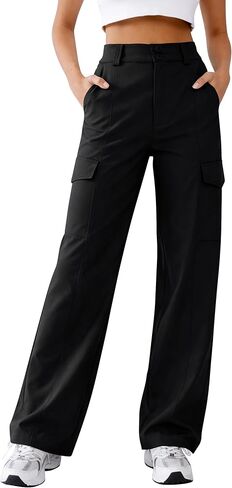 Women's High Waist Cargo Pants Water-Resistant Fabric Hiking Pants Elastic Waistband Patchwork Tailoring Slim-fit in Saudi Arabia