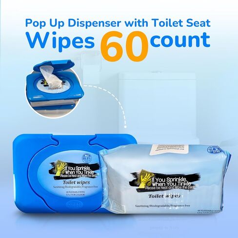 Wipe Dispenser & Toilet Wipes – 60 Count, Multipurpose Flushable Wipes, Aloe Extract, Unscented, Easy-to-Use with Pop Up Dispenser, Septic Safe, Perfect for Potty Training & Bathroom Hygiene in Kuwait
