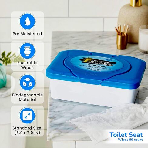 Wipe Dispenser & Toilet Wipes – 60 Count, Multipurpose Flushable Wipes, Aloe Extract, Unscented, Easy-to-Use with Pop Up Dispenser, Septic Safe, Perfect for Potty Training & Bathroom Hygiene in Kuwait