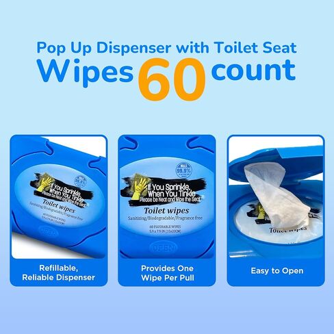 Wipe Dispenser & Toilet Wipes – 60 Count, Multipurpose Flushable Wipes, Aloe Extract, Unscented, Easy-to-Use with Pop Up Dispenser, Septic Safe, Perfect for Potty Training & Bathroom Hygiene in Kuwait