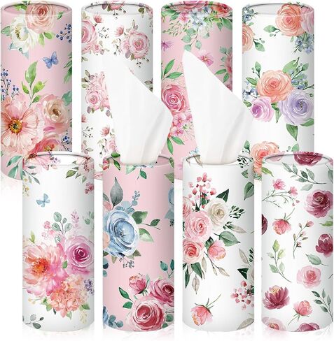 Ctosree 8 Pcs Car Tissue Holder Cylinder Bulk Round Floral Cup Holder Facial Tissues for Travel Refill Car Napkin Box Round Container in Saudi Arabia