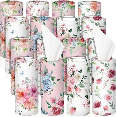 Ctosree 8 Pcs Car Tissue Holder Cylinder Bulk Round Floral Cup Holder Facial Tissues for Travel Refill Car Napkin Box Round Container in Saudi Arabia