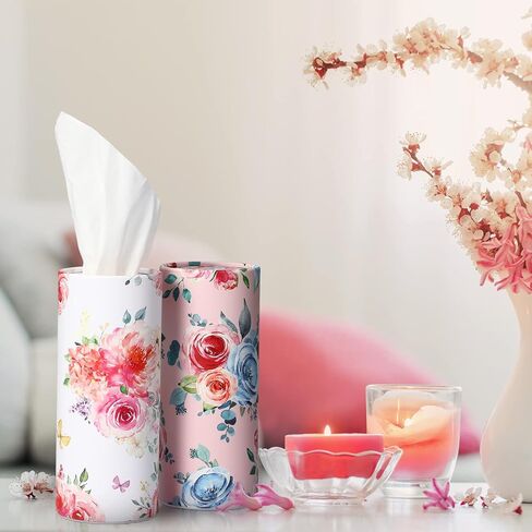 Ctosree 8 Pcs Car Tissue Holder Cylinder Bulk Round Floral Cup Holder Facial Tissues for Travel Refill Car Napkin Box Round Container in Saudi Arabia