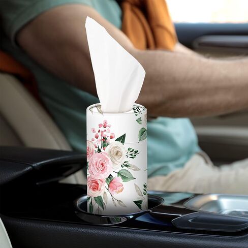 Ctosree 8 Pcs Car Tissue Holder Cylinder Bulk Round Floral Cup Holder Facial Tissues for Travel Refill Car Napkin Box Round Container in Saudi Arabia