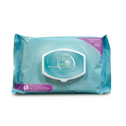 Hygea Flushable Wipes, 48 Count, Plant-Based, Septic-Safe Moist Toilet Wipes, Gentle, Hypoallergenic Personal Cleansing Wipes with Aloe & Vitamin E, Alcohol & Paraben Free in Saudi Arabia