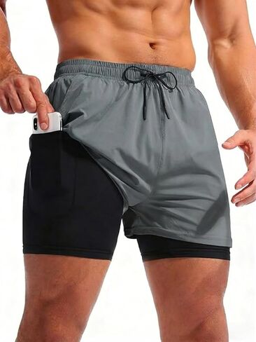 Mens 2 in 1 Running Shorts Quick Dry Lightweight Gym Athletic Workout Shorts with Pockets in Saudi Arabia