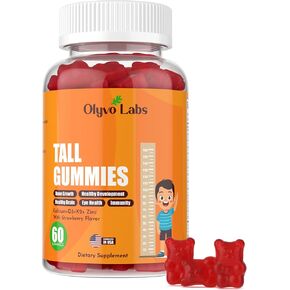 Tall Gummies for Kids Age 2+ & Teens- Tall Gummies with Calcium, Vitamin D3 + K2, Zinc, Magnesium, L-Arginine, Vitamin C for Teen Boys & Girls- Strawberry Flavour 60 Gummies in Saudi Arabia