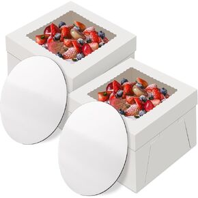 2 Pack Cake Boxes with Cake Boards, 12 Inch Tall Cake Box, Disposable Cake Transport Container, White Cake Carrier Holder for Baked Goods Cookies Dessert Pastry Cupcakes Bakery (12×12×8 Inches) in Kuwait