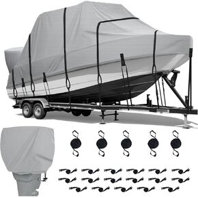 T Top Boat Cover 900D Heavy Duty Marine Grade Polyester with 2-in-1 Motor Cover & 22 Straps, 25-27ft Waterproof UV Resistant Trailerable Cover for Center Console Boat with T-top Roof in Saudi Arabia