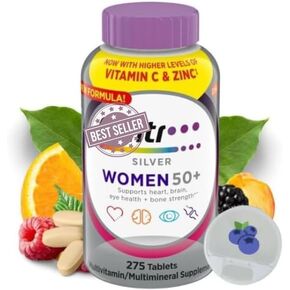 Silver Women 50 Plus, Multivitamin for Women, Minerals, Vitamins & Supplements, Hair Skin and Nails, Vitamin C, Antioxidants Supplement, 275Ct Tablets (275)+Guide Vitamin in Kuwait