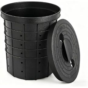 Perforated 2Pcs Sump Pump Basin with Lid, Black Sump Pump Bucket with 40 Pre-Drilled Holes, for Drainage, Basements, Crawl Spaces, Patios, Decks and Driveways in Kuwait