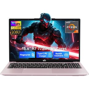 كمبيوتر محمول للألعاب NIMO مقاس 15.6 بوصة IPS FHD، AMD Ryzen 7 7735HS 32 جيجابايت DDR5 RAM 1 تيرابايت SSD (8C/16T، حتى 4.75 جيجاهرتز) كمبيوتر أعمال مع رسومات Radeon 680M 100 وات لوحة مفاتيح بإضاءة خلفية من النوع C بصمة الإصبع in Kuwait