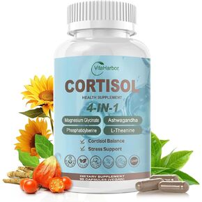 VitaHarbor Cortisol Supplement for Women and Men, 4-in-1 Cortisol Reducer with Magnesium Glycinate, Ashwagandha, Phosphatidylserine, L-Theanine, for Relaxation & Calm Support, 90 Veg Caps in Kuwait
