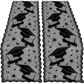 Graduation Table Runner, Black Lace Table Runner, 2026 Graduation Party Decorations for Table, 12 X 72 Inch Lace Grad Cap Table Cover Centerpieces for Grad Decorations for Home Kitchen Dining Room in Kuwait