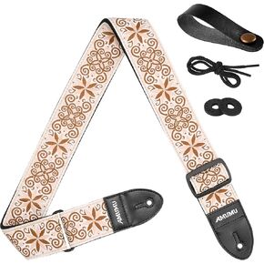 Amumu 2" Purple Starbloom Guitar Strap - Hootenanny Embroidered with Vegan Leather Ends - for Acoustic, Electric, Bass Guitars, Adjustable 37'' to 63" in Kuwait