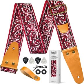 Guitar Strap, genuine leather ends, vintage embroidered cotton strap, adjustable in Saudi Arabia