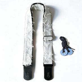 Guitar Strap, off-white individualistic freedom fringe Cotton Guitar Strap with leather at both ends for bass, electric and acoustic guitars, comes with two strap anti-slip pads in Saudi Arabia