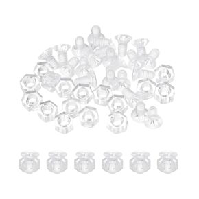 MECCANIXITY 50Pcs M3 x 10mm PC Clear Cross-recessed Countersunk Screws and Hex Nuts Kit, Plastic Machine Screws Round Head Acrylic Bolts in Kuwait