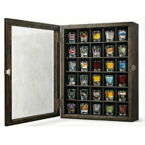 Shot Glass Display Case Wall Mounted, Shot Glass Holder with 30 Slots, Beech Wood with UV Protection Acrylic Glass Door, Shot Glass Storage Case, Shelf (30 Slot) in Saudi Arabia