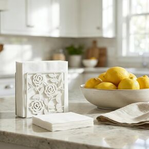 حامل مناديل معدني من ريساما للطاولة، حامل مناديل معدني قائم على شكل وردة لطاولات طعام المطبخ وأسطح العمل، حامل مناديل أسود على سطح الطاولة للاستخدام الداخلي والخارجي، هدايا فريدة لديكور الطاولة (أبيض) in Kuwait