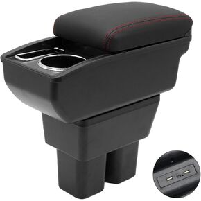 صندوق تخزين مسند ذراع السيارة YJYWZH لسوزوكي جيمي 2018-2024 منظم وحدة التحكم المركزية للسيارة بطبقة مزدوجة مع 6 منافذ USB وحامل أكواب ملحقات السيارة الداخلية (خيط أسود) in Kuwait