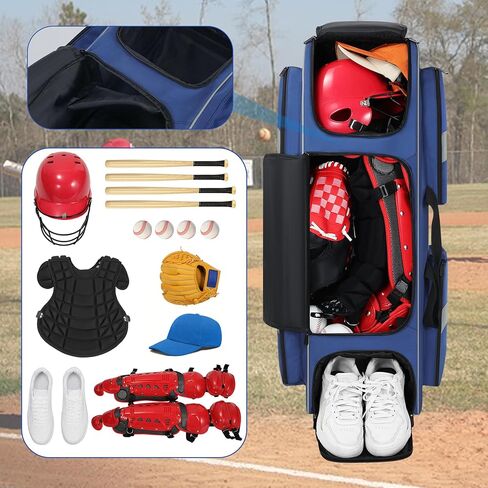 Catchers Gear Bag, Baseball Bag with Wheels, Large Capacity Softball Bag with Multiple Pockets and Separate Shoe Compartment, Multiple Carrying Options Catchers Bag with Fence Hooks in Kuwait