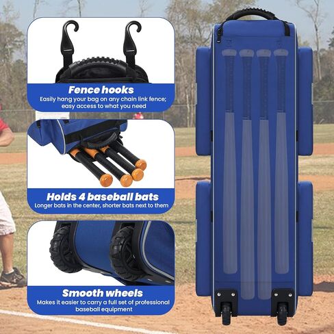 Catchers Gear Bag, Baseball Bag with Wheels, Large Capacity Softball Bag with Multiple Pockets and Separate Shoe Compartment, Multiple Carrying Options Catchers Bag with Fence Hooks in Kuwait