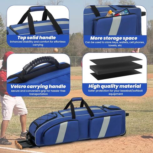 Catchers Gear Bag, Baseball Bag with Wheels, Large Capacity Softball Bag with Multiple Pockets and Separate Shoe Compartment, Multiple Carrying Options Catchers Bag with Fence Hooks in Kuwait