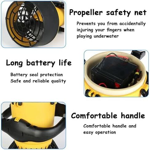 سكوتر البحر تحت الماء - جهاز دفع مائي بقدرة 500 وات مع بطارية ليثيوم للرياضات المائية ومتعة حمام السباحة - مروحة مياه غاطسة باللون الأصفر in Kuwait