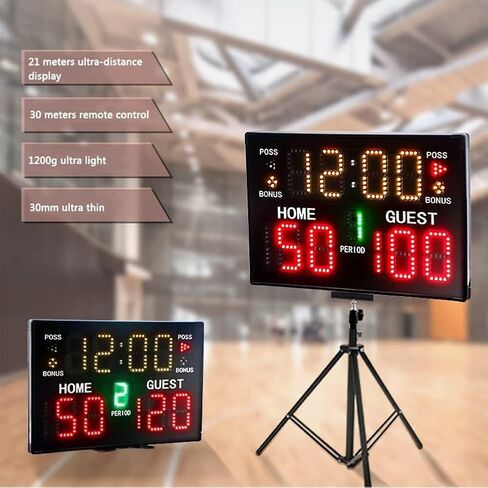 Digital Scoreboard with Buzzer, 5-Level Brightness Adjustment, with Remote Control, 30 Meters Long Distance Control, for Many Indoor/Outdoor Competitions in Kuwait