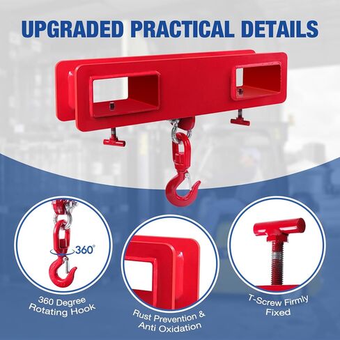 Forklift Lifting Hook, 4400lbs Capacity Forklift Lifting Hoist, with Swivel Hook and Two Large T-Screws, Forklift Mobile Cran Lifting Hook (red) in Saudi Arabia