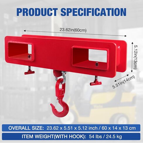Forklift Lifting Hook, 4400lbs Capacity Forklift Lifting Hoist, with Swivel Hook and Two Large T-Screws, Forklift Mobile Cran Lifting Hook (red) in Saudi Arabia