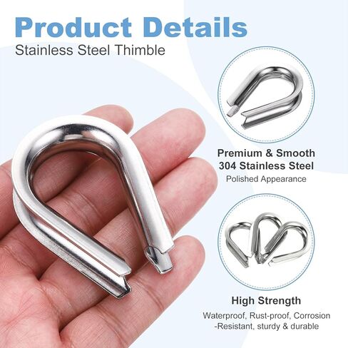 uxcell 1/2" M12 Stainless Steel Thimble, 304 Stainless Steel Wire Rope Cable Thimbles Rigging Marine Grade, Silver 8Pcs in Saudi Arabia