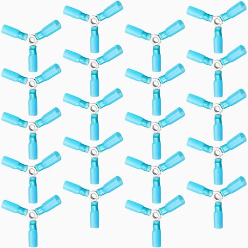 موصل سلك ثلاثي الاتجاهات 16-14 AWG، موصلات مؤخرة على شكل حرف Y مجعدة شديدة التحمل، أطراف طرفية مقاومة للحرارة من النحاس المعلب المقاوم للماء، أزرق، 20 قطعة in Saudi Arabia