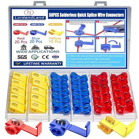 140PCS Solderless Quick Splice Wire Connectors, 22-10 AWG Lock Snap Electrical Wire Connector Insulated Crimp Connector(22-18AWG Red 55PCS, 18-14AWG Blue 55PCS, 12-10AWG Yellow 30PCS) in Kuwait