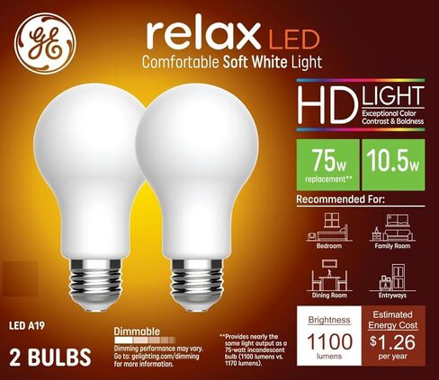 استبدال GE Relax HD LED 75 وات، أبيض ناعم، A19 لمبات للأغراض العامة (عبوتان) in Saudi Arabia