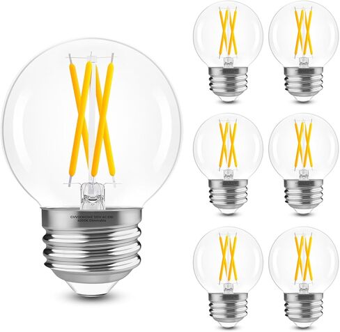 GvvooHome E26 G16.5 Edison LED Bulb، ما يعادل 6W 60W، قابل للتعتيم، 2700K أبيض دافئ، مصابيح كروية مستديرة للثريات، مروحة السقف، أضواء الزينة والمعلقة، 90+ CRI، 600LM، 6 عبوات in Kuwait