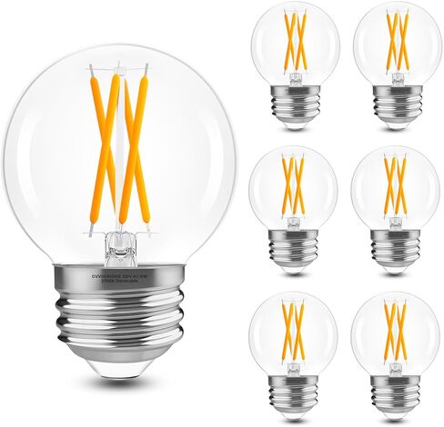 GvvooHome E26 G16.5 Edison LED Bulb، ما يعادل 6W 60W، قابل للتعتيم، 2700K أبيض دافئ، مصابيح كروية مستديرة للثريات، مروحة السقف، أضواء الزينة والمعلقة، 90+ CRI، 600LM، 6 عبوات in Kuwait