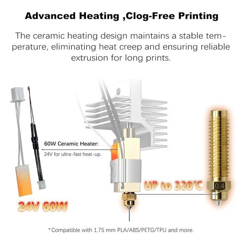 for ELEGOO Centauri Carbon Hotend Kit (2pcs), Pre-Installed 0.4mm/0.6mm Hardened Steel Brass Nozzle, Extruder kit Has Pre-Installed Heat Sink, 2 Free Silicone Socks and 2 Silicone Nozzle Brushes in Kuwait