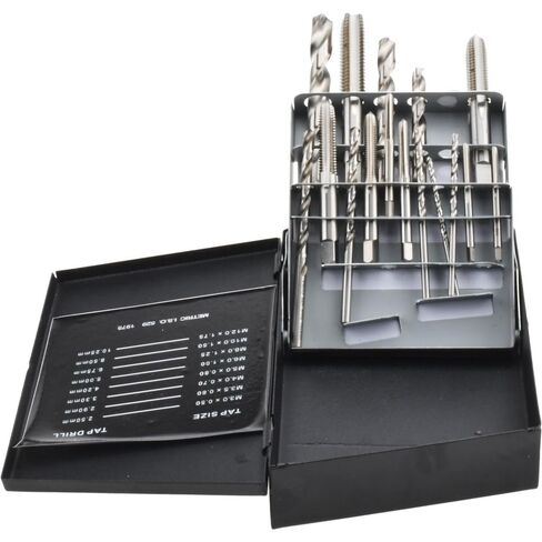 Hertel Tap & Drill Set, M3 x 0.5 to M12 x 1.75 Taps, 2.5 to 10.25 mm Drills, High Speed Steel, Bright Finish, Plug Chamfer, 16 pc in Saudi Arabia