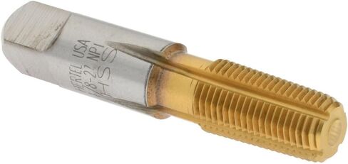 Hertel Pipe Tap, 1/8-27 NPT, TiN Coated, High Speed Steel, Thread Forming, 2-1/8 Inch Overall Length, 3/4 Inch Thread Length, 7/16 Inch Shank Diameter in Saudi Arabia