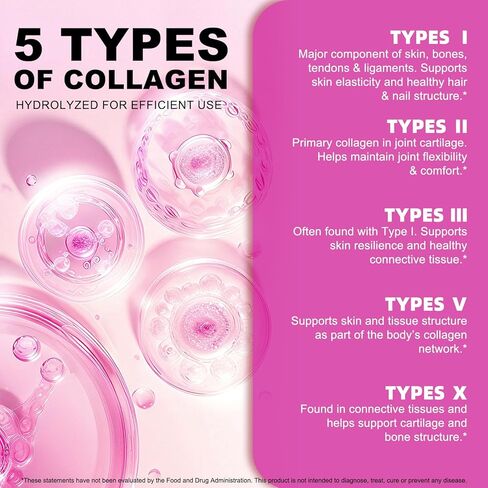 Multi Collagen Peptides Powder, 1lb – Types I, II, III, V, X | Hydrolyzed Collagen with Biotin, Vitamin C, Hyaluronic Acid, Keratin & Elastin | Supports Skin Hair Nail & Joint, Grass-Fed in Kuwait