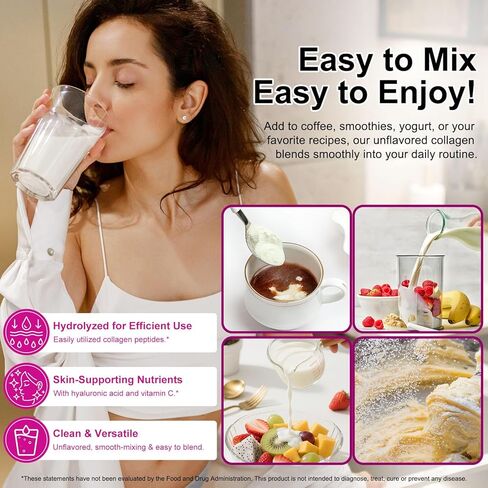 Multi Collagen Peptides Powder, 1lb – Types I, II, III, V, X | Hydrolyzed Collagen with Biotin, Vitamin C, Hyaluronic Acid, Keratin & Elastin | Supports Skin Hair Nail & Joint, Grass-Fed in Kuwait