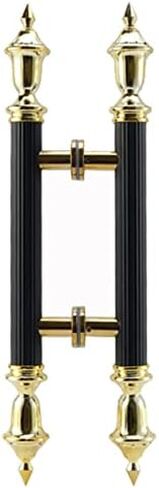 Modern Black and Gold Commercial Round Pole Bar Door Handle with Retro Style Ends Ideal for Shopping Mall or Building Entry Gate (Size: 70cm) in Saudi Arabia