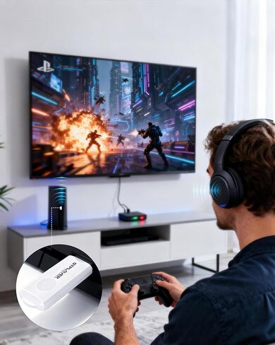 محول بلوتوث 5.1 USB من GTPLAYER دونجل صوت لاسلكي للكمبيوتر الشخصي، والكمبيوتر المحمول، وPS4، والمحول، وسماعات الرأس، لكرسي الألعاب الموسيقية وكرسي كرسي GTPLAYER GTRACING، وصلة مزدوجة (توصيل جهازين) in Kuwait